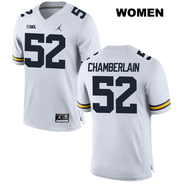 Women's NCAA Michigan Wolverines Bryce Chamberlain #52 White Jordan Brand Authentic Stitched Football College Jersey AH25B48LW